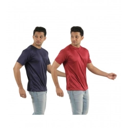 Pack of 2 Men's Casual Polyester Blend Solid Short Sleeve Tshirts (Multicolor)