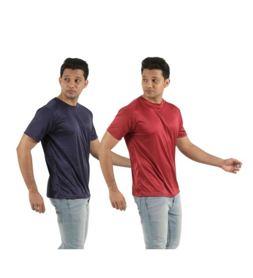 Pack of 2 Men's Casual Polyester Blend Solid Short Sleeve Tshirts (Multicolor)