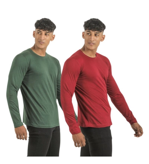 Pack of 2 Men's Casual Cotton Solid Full Sleeve Tshirts (Multicolor)