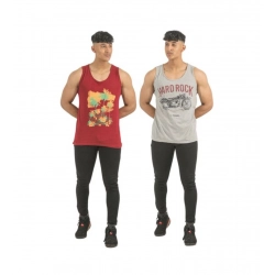 Pack of 2 Men's Casual Cotton Printed Sleeveless Sleeve Tshirts (Multicolor)