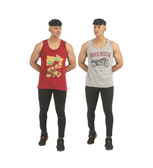 Pack of 2 Men's Casual Cotton Printed Sleeveless Sleeve Tshirts (Multicolor)