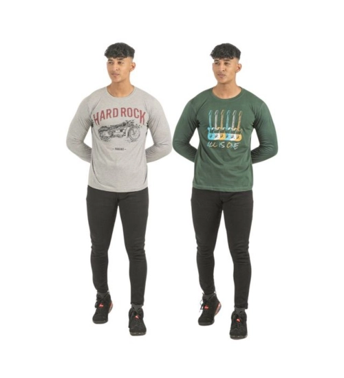 Pack of 2 Men's Casual Cotton Printed Full Sleeve Tshirts (Multicolor)