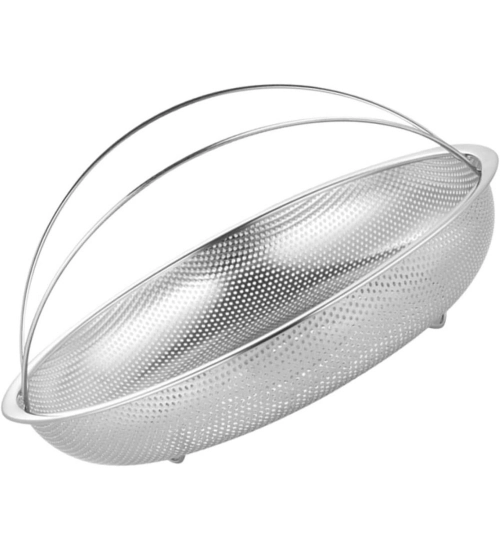 Steel Basket Plate Household Food Steamer Stainless Steel Handle (Silver)