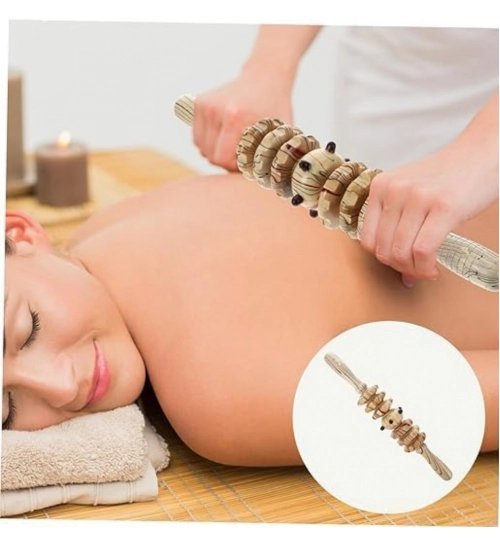 Wood 7 Wheels Fancy Gua Sha Massager Roller (Wood)