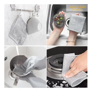 Generic 12Pcs Cotton Dishwashing Rag Wire Soft Scrubs (Silver)