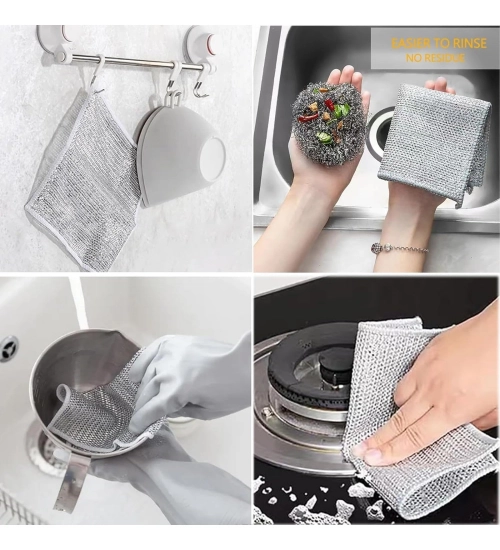 12Pcs Cotton Dishwashing Rag Wire Soft Scrubs (Silver)