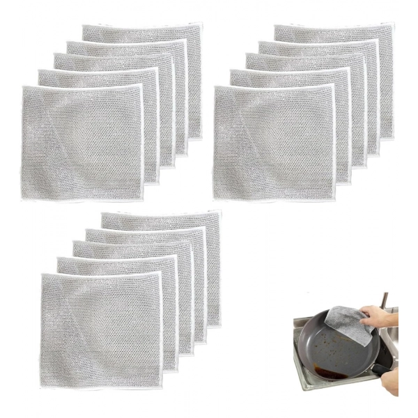 Dropship 12Pcs Cotton Dishwashing Rag Wire Soft Scrubs (Silver)