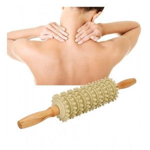 Generic Wood 9 Wheel Body Massage Roller (Wood)