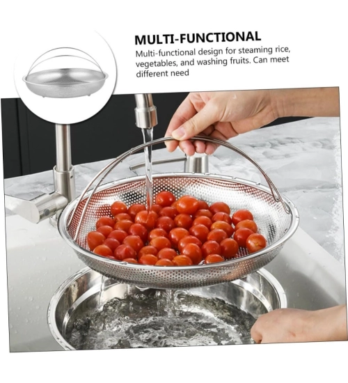 Steel Basket Plate Household Food Steamer Stainless Steel Handle (Silver)