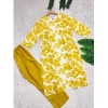 Dropship Women's Rayon Printed Round Neck 3-4th Sleeve Kurti With Pant Set (Yellow)