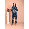 Dropship Women's Rayon Printed Mandarin Collar Full Sleeve Co Ord Set (Black)