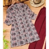 Dropship Women's Muslin Printed Mandarin Collar 3-4th Sleeve Kurti With Pant Set (Red Grey)