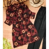 Dropship Women's Muslin Printed Mandarin Collar 3-4 th Sleeve Kurti With Pant Set (Black)