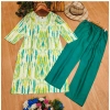 Dropship Women's Rayon Printed Round Neck 3-4th Sleeve Kurti With Pant Set (Green)