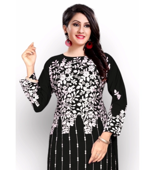 Women's Georgette Printed Round Neck 3-4 th Sleeve Kurti (Black)