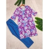 Dropship Women's Rayon Printed V Neck 3-4th Sleeve Kurti With Pant Set (Purple)