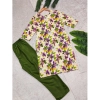 Dropship Women's Rayon Printed Round Neck 3-4th Sleeve Kurti With Pant Set (Green)