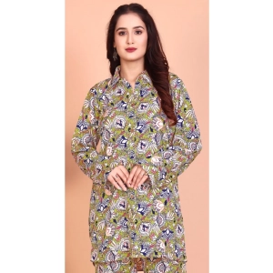 Generic Women's Rayon Printed Mandarin Collar Full Sleeve Co Ord Set (Green)