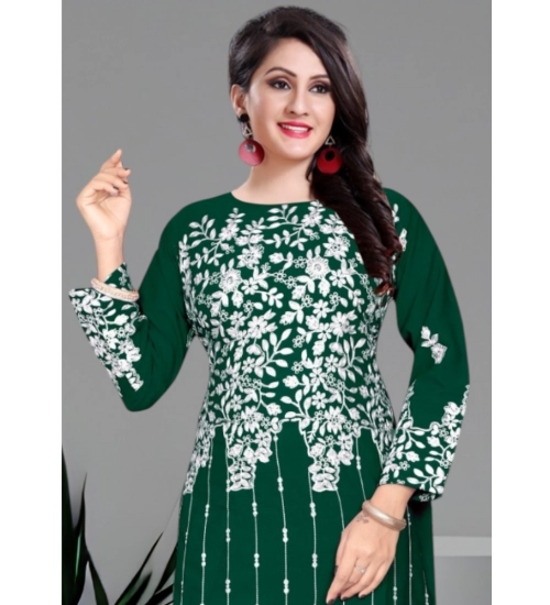 Women's Georgette Printed Round Neck 3-4th Sleeve Kurti (Green)