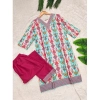 Dropship Women's Rayon Printed V Neck 3-4th Sleeve Kurti With Pant Set (Pink)
