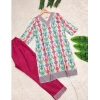 Dropship Women's Rayon Printed V Neck 3-4th Sleeve Kurti With Pant Set (Pink)