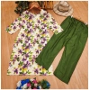 Dropship Women's Rayon Printed Round Neck 3-4th Sleeve Kurti With Pant Set (Green)