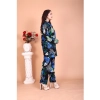 Dropship Women's Rayon Printed Mandarin Collar Full Sleeve Co Ord Set (Black)
