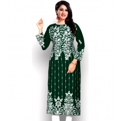 Women's Georgette Printed Round Neck 3-4th Sleeve Kurti (Green)