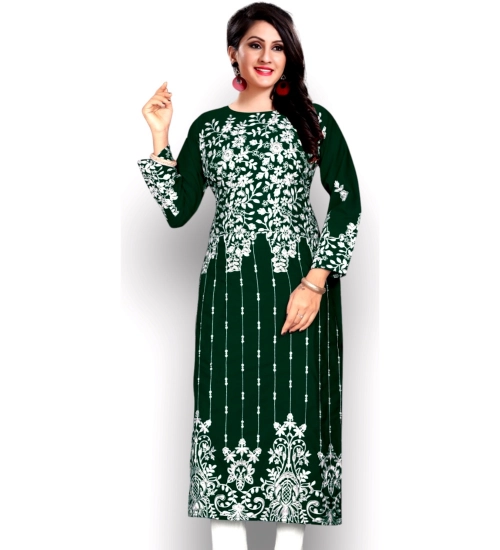 Women's Georgette Printed Round Neck 3-4th Sleeve Kurti (Green)