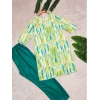 Dropship Women's Rayon Printed Round Neck 3-4th Sleeve Kurti With Pant Set (Green)