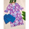 Dropship Women's Rayon Printed V Neck 3-4th Sleeve Kurti With Pant Set (Purple)