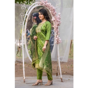 Generic Women's Polyster Printed Round Neck Kurti with Pant and Dupatta Set (Green)