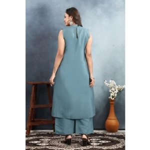 Generic Women's Silk Printed Round Neck Kurti with Pant Set (Grey)
