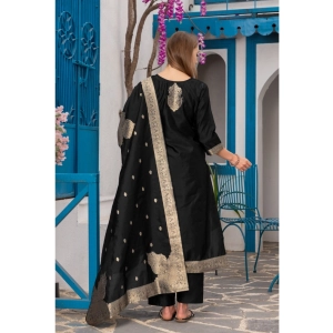 Generic Women's Cotton Blend Printed Round Neck Kurti with Pant and Dupatta Set (Black)