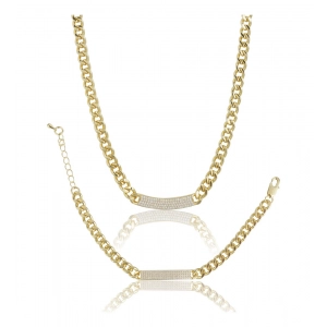 Generic Women's Stainless Steel Gold Polish Polish Hand Bracelet And Necklace (Gold Plated)
