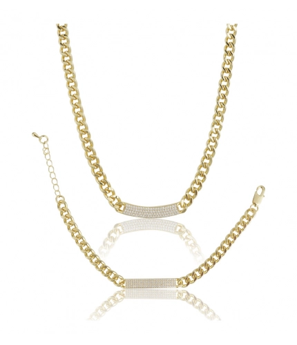 Women's Stainless Steel Gold Polish Polish Hand Bracelet And Necklace (Gold Plated)