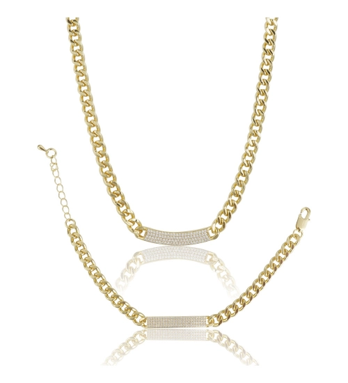 Women's Stainless Steel Gold Polish Polish Hand Bracelet And Necklace (Gold Plated)