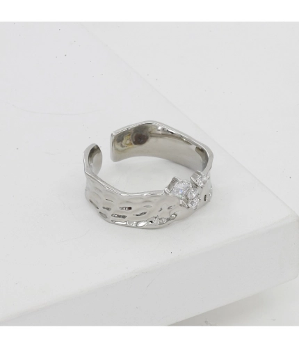 Stainless Steel Silver Polish Freesize Western Finger Ring (Silver Plated)