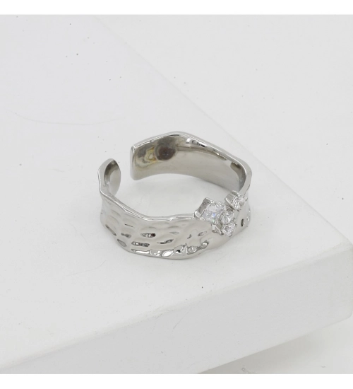 Stainless Steel Silver Polish Freesize Western Finger Ring (Silver Plated)