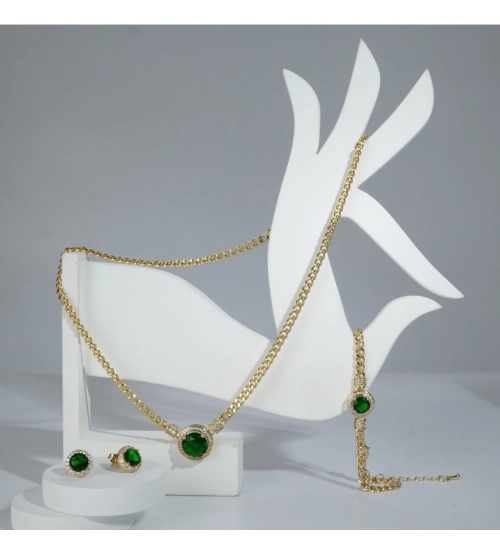 Women's Stainless Steel Green Color Golden Chain Western Combo Jewelry (Gold Plated) Women's Stainless Steel Green Color Golden Chain Western Combo Jewelry (Gold Plated)