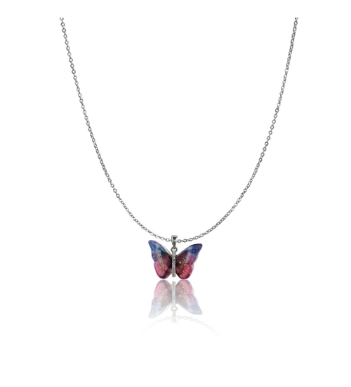 Women's Stainless Steel Colorful Butterfly Pendent Dailywear chain (Silver Plated)