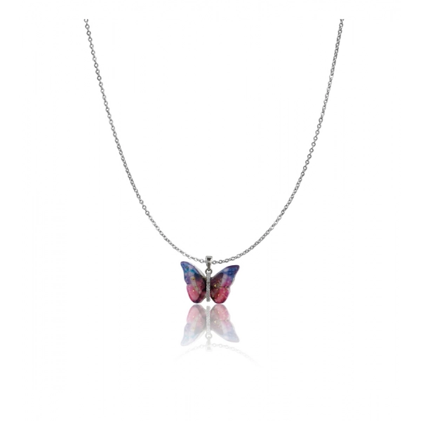 Dropship Women's Stainless Steel Colorful Butterfly Pendent Dailywear chain (Silver Plated)