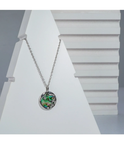 Women's Stainless Steel Galaxy Pendent Delicate Chain (Silver Plated)