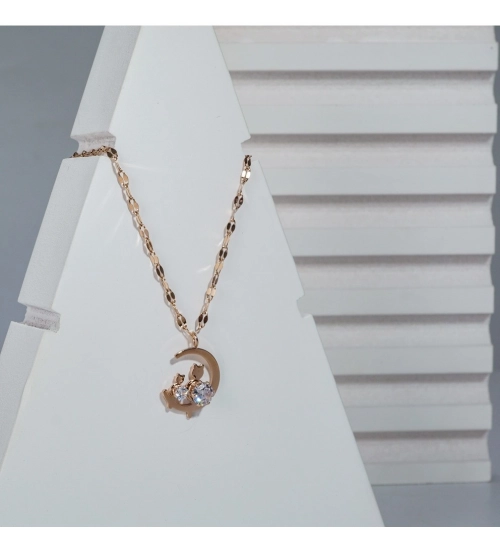 Women's Stainless Steel Moon Pendent Delicate Chain (Gold Plated)