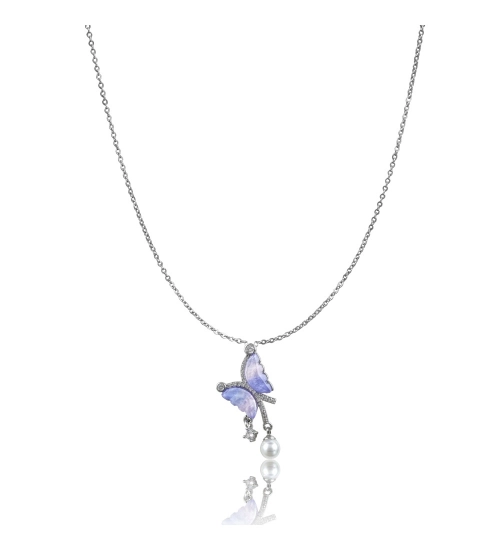 Women's Stainless Steel Butterfly Dailywear Pendent Delicate Chain (Silver Plated)