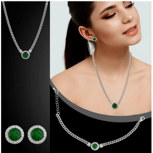 Generic Women's Stainless Steel Green Color Silver Chain Western Combo Jewelry (Silver Plated)
