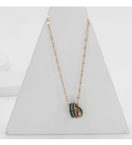 Women's Stainless Steel Green Ring Pendent Delicate Chain (Gold Plated)