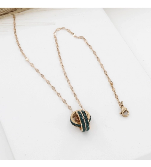 Women's Stainless Steel Green Ring Pendent Delicate Chain (Gold Plated)