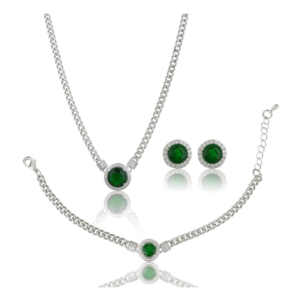 Dropship Women's Stainless Steel Green Color Silver Chain Western Combo Jewelry (Silver Plated)