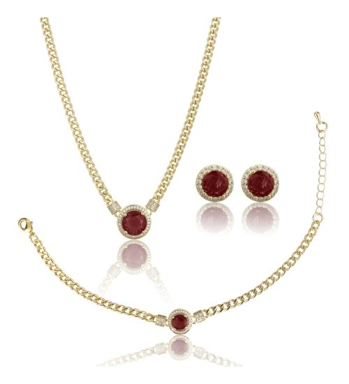 Women's Stainless Steel Red Color Golden Chain Western Combo Jewelry (Gold Plated)